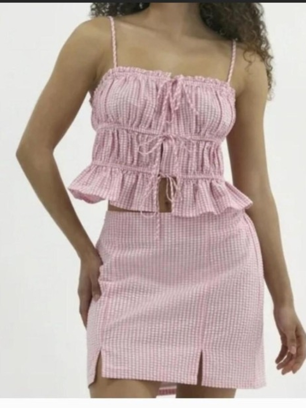 Women's Pink Gingham Mini Skirt and Tank Top